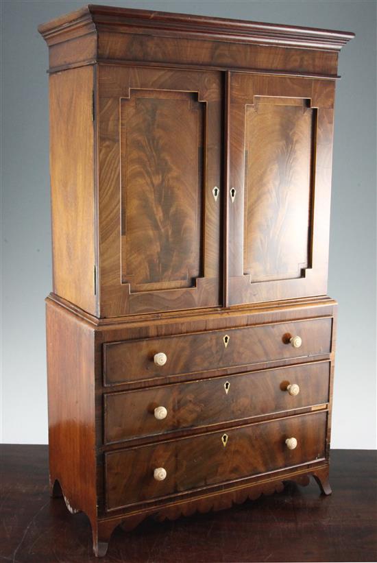 A Regency mahogany apprentice piece linen press, 28.25in.